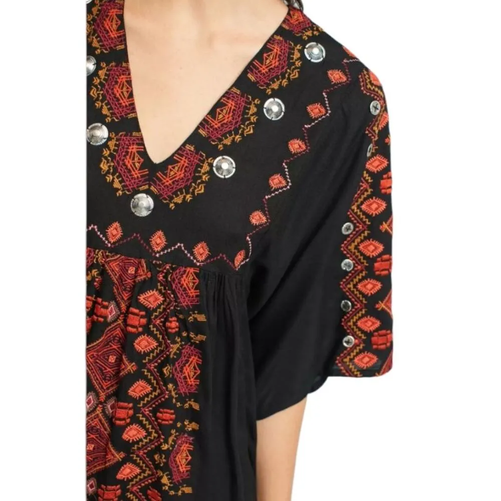 Anthropologie Raga Rala Bohemian Tunic Dress Small Black Embroidered Boho Hippie - Image 3