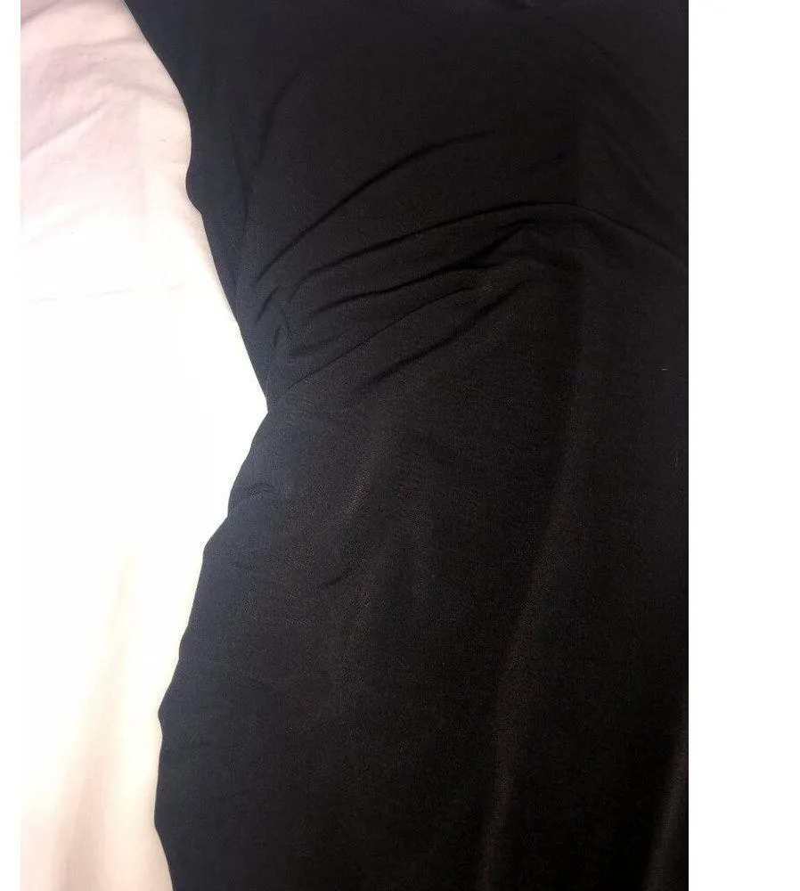 BCBG Asymmetrical Dress Size S Black Ruched Slinky Knit Sleeveless Party - Image 3