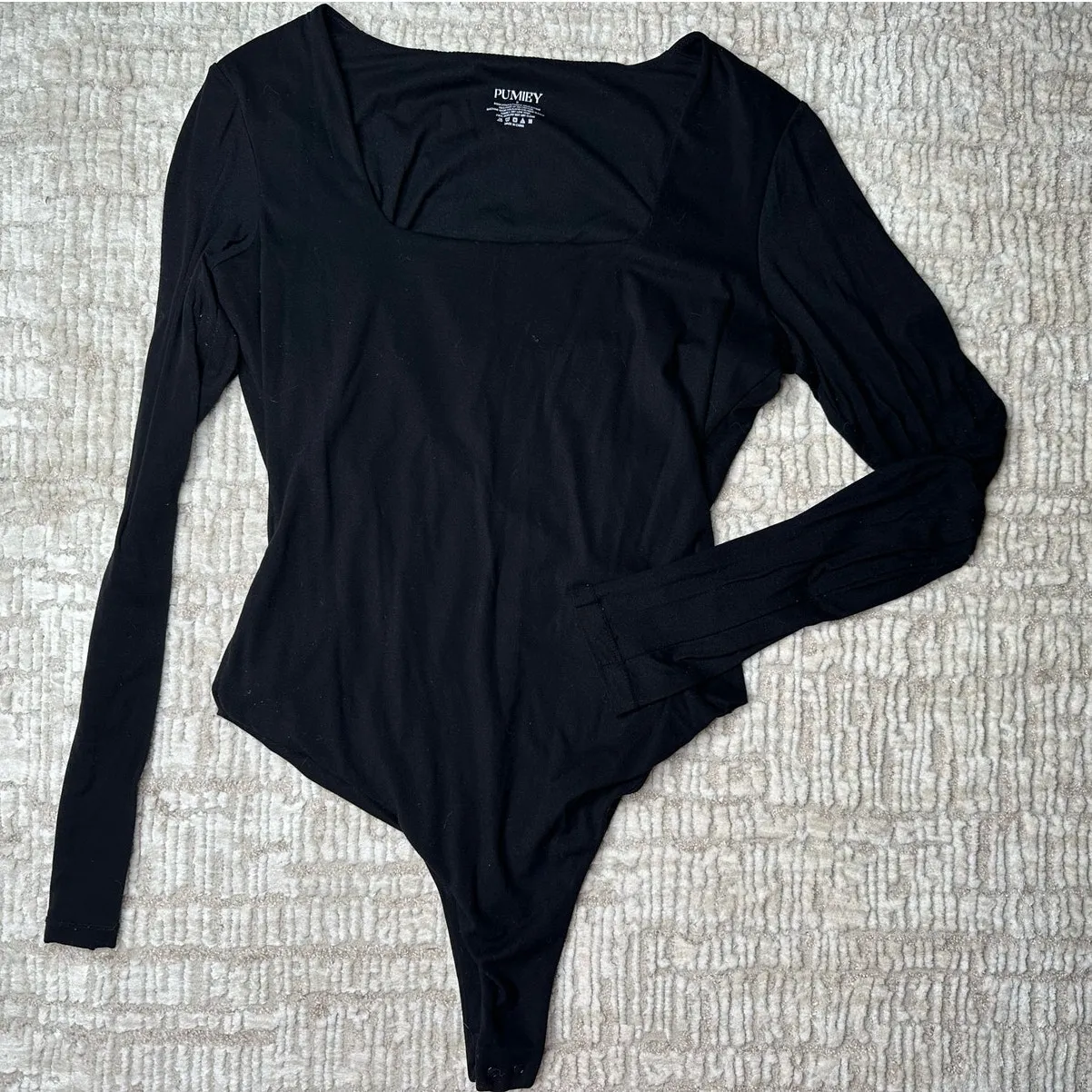 Pumiey: Black Square Neck Bodysuit - Image 2