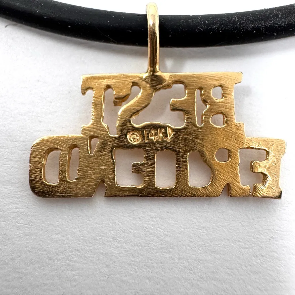 14K yellow gold Best Friend pendant on rubber cord w 14K closure, Italy, NWOT - Image 9
