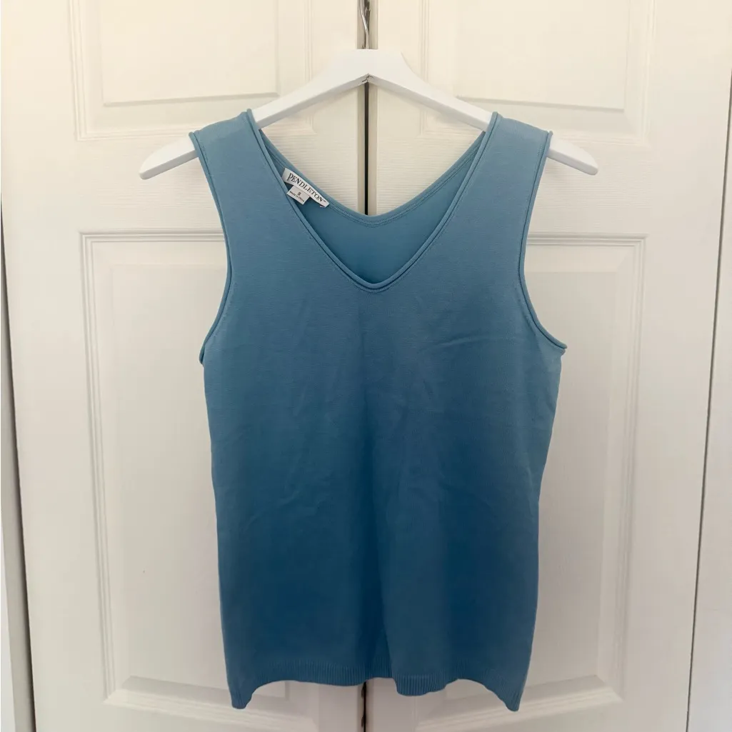 Pendelton Silk Blend V-Neck Sweater Tank Shell Blue Green Size Small - Image 2