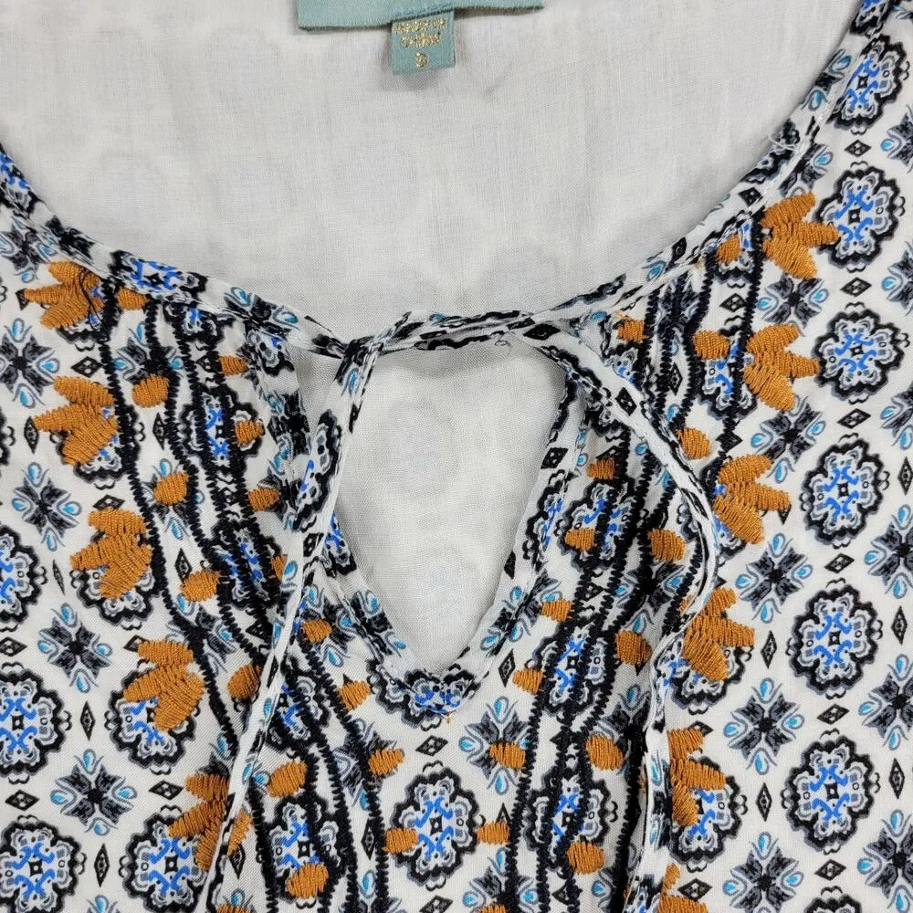 Skies are Blue Womens Dress S White Blue Floral Split Neck Pullover Tunic Light - Image 10