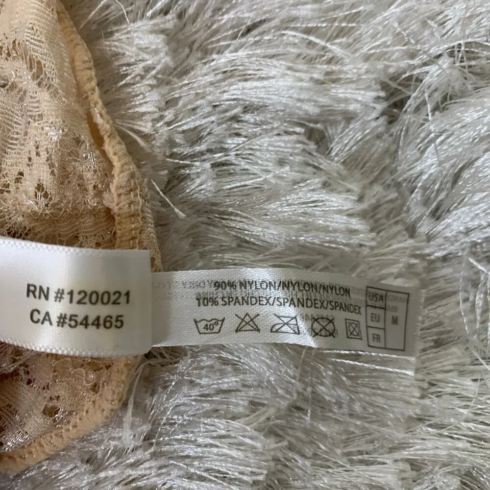 Sheer Lace Bodysuit Ivory Beige Floral Pattern Halter Neck Sz Medium - Image 6