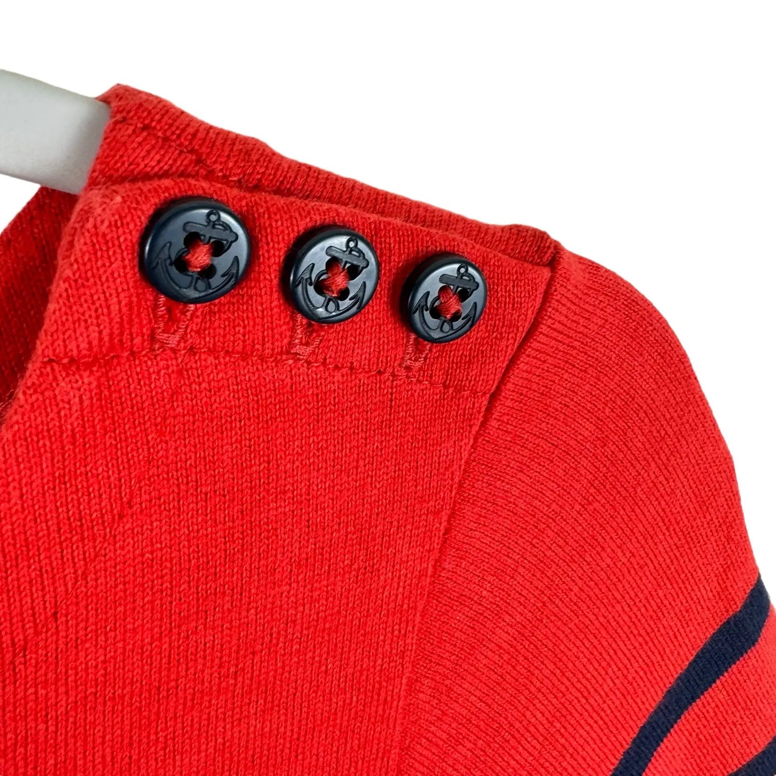 L.L. Bean‎ 100% Cotton Red Navy Blue 3/4 Sleeve Tight Knit Sweater Dress Size S - Image 3