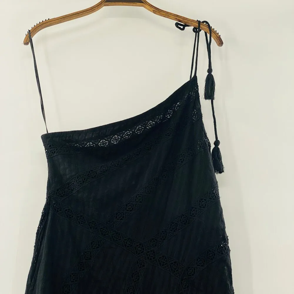 NEW Free People Bella Black One Shoulder Hanky Hem Cotton Maxi Dress Small Boho - Image 9