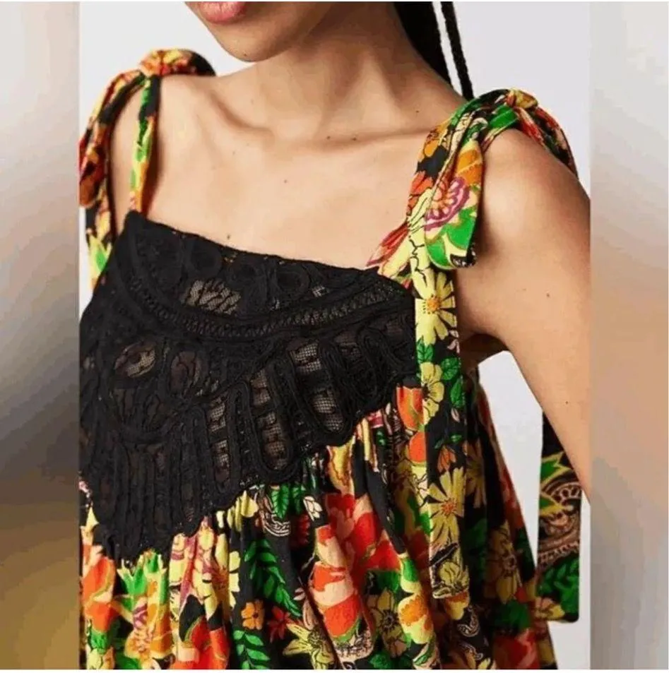 Free People Bali Moroccan Flowers Black Colorful Tie - Image 2