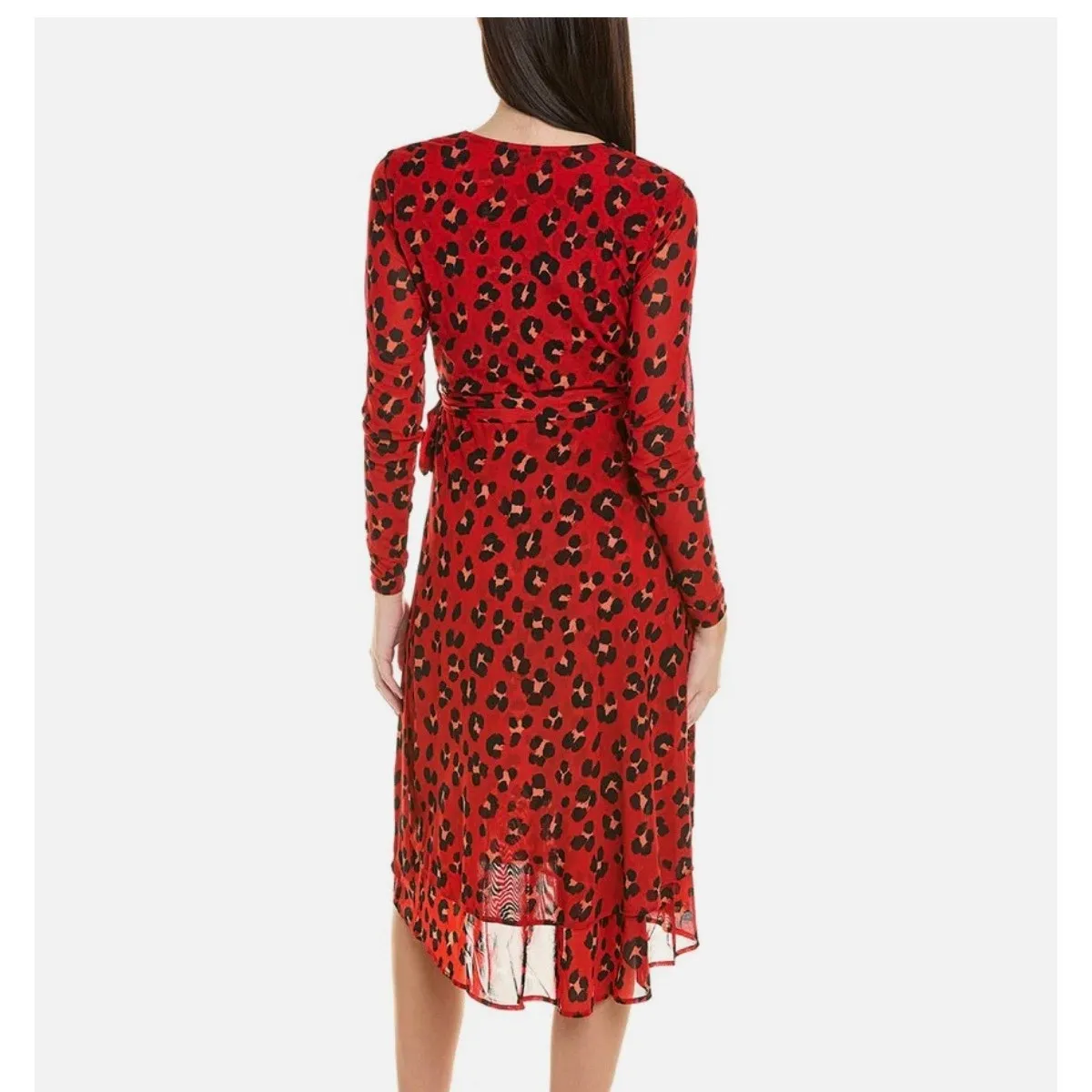 CAbi Siren Wrap Midi Dress Small Red Leopard Animal Print Long Sleeves Chic - Image 15