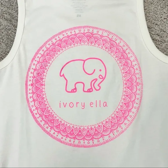 New  Elephant Logo Print Back Tank Top White Bright Pink - Image 2