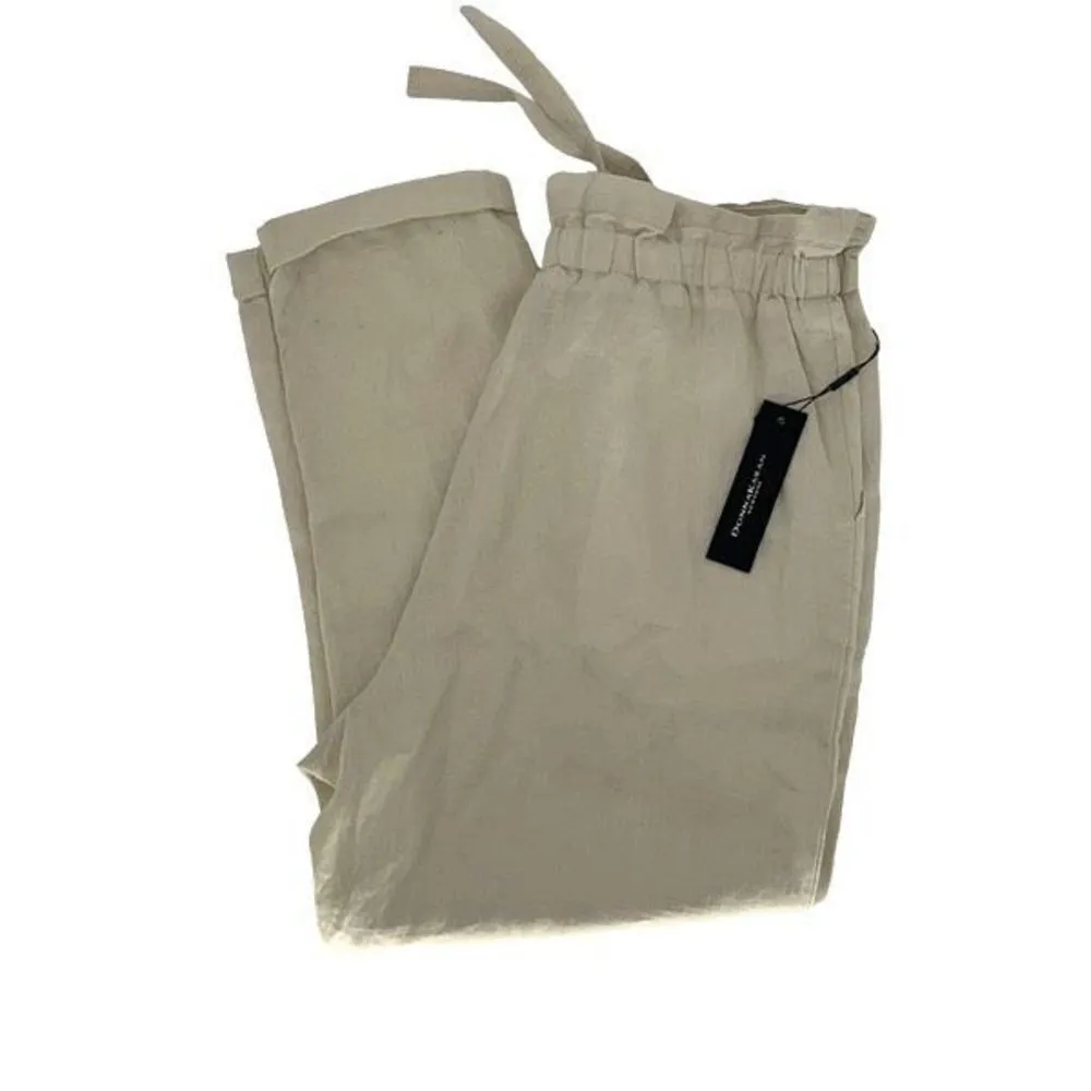 Donna Karan Womens Paperbag‎ Waist Cuffed Linen Pants Morning Dew Medium NWT - Image 2