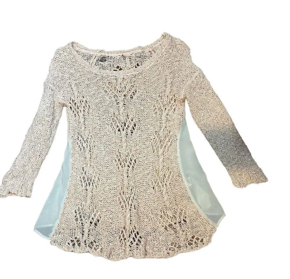 Anthropologie Sylt Boucle Pointelle Pullover Sweater Knitted Knotted Pink croche - Image 5