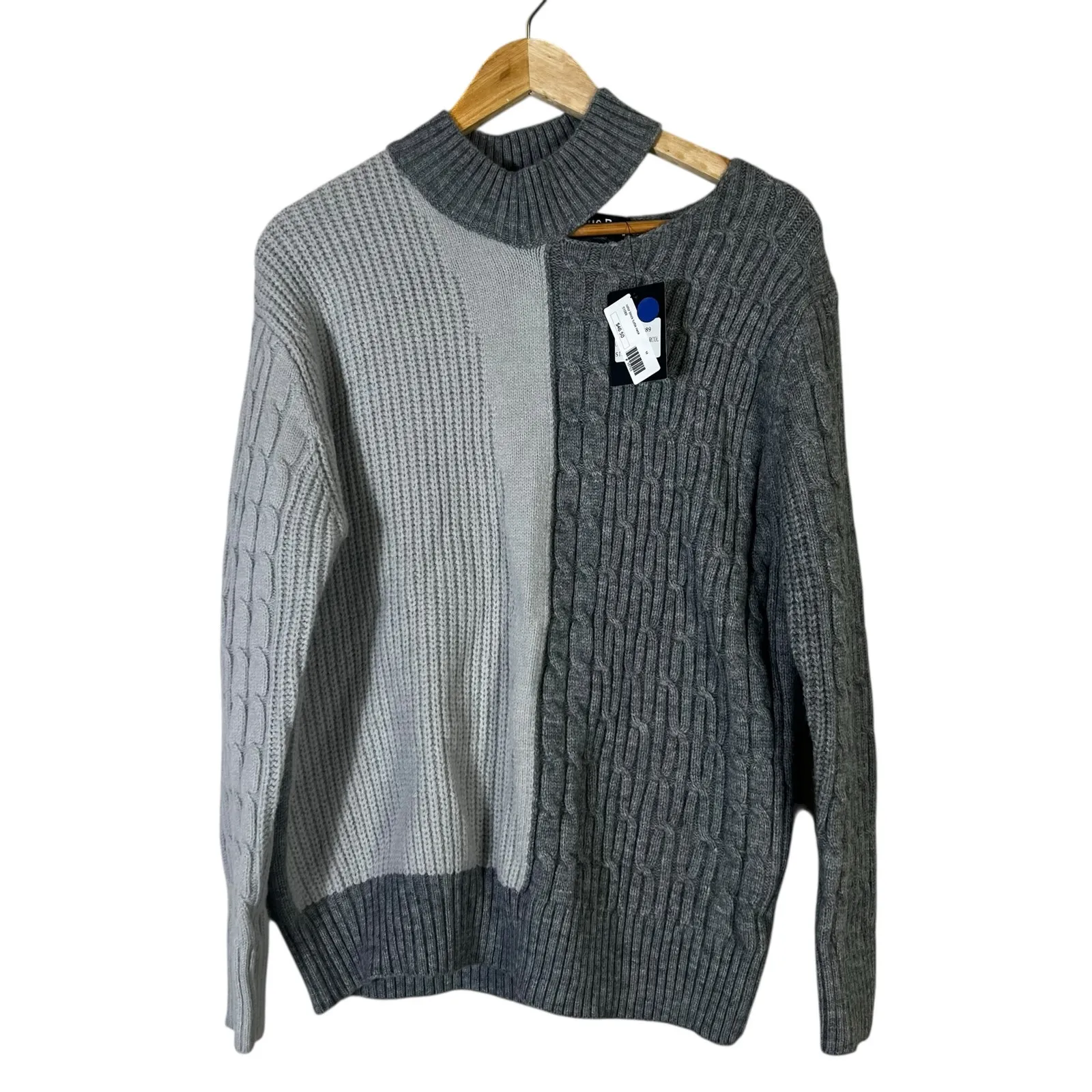 NWT Blue B Colorblock Mock Neck Sweater Size M Gray Chunky Cozy Scandinavian Size M - Image 2