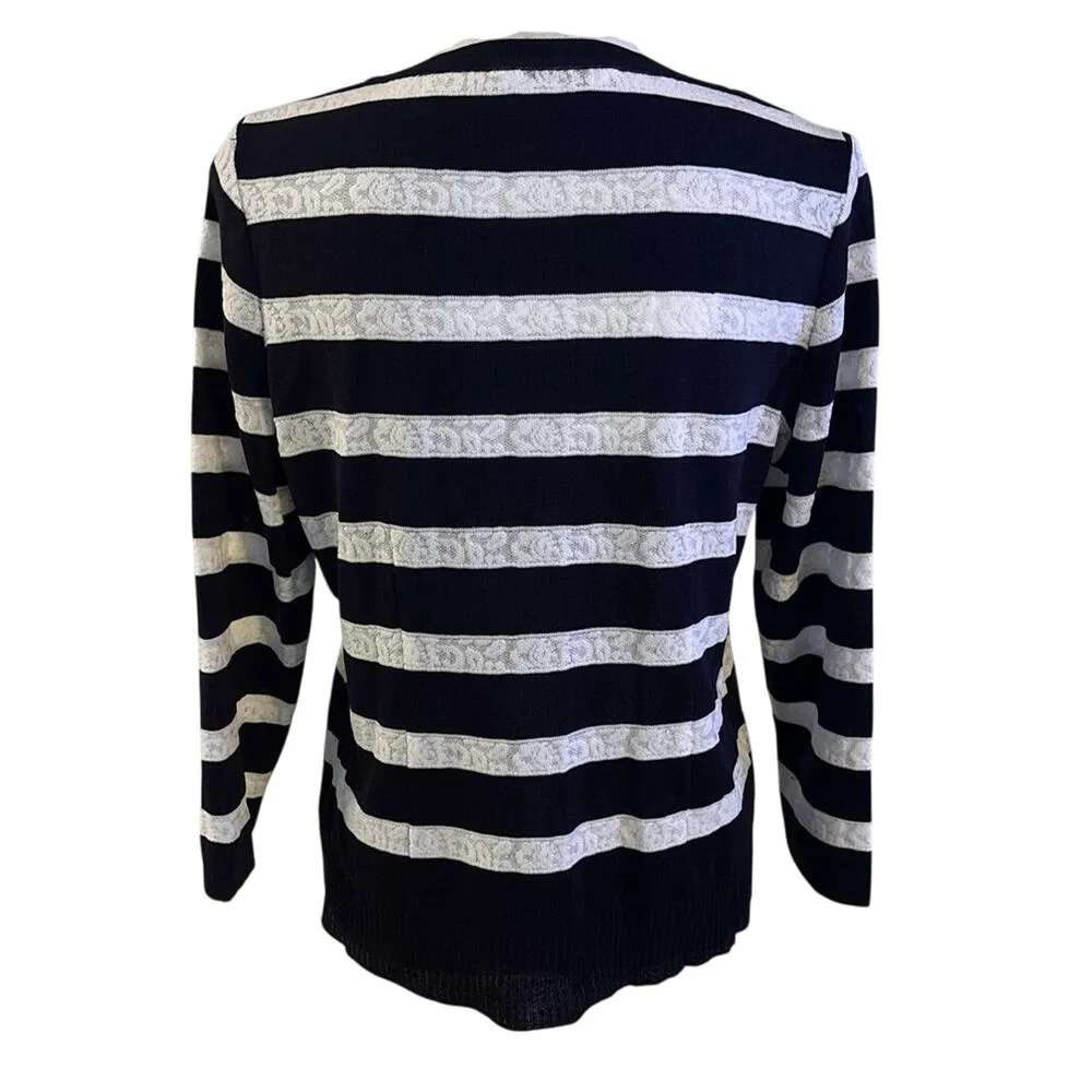 Exclusively Misook Size XS Striped Cardigan Sweater Ruffled Textured Lace - Image 3