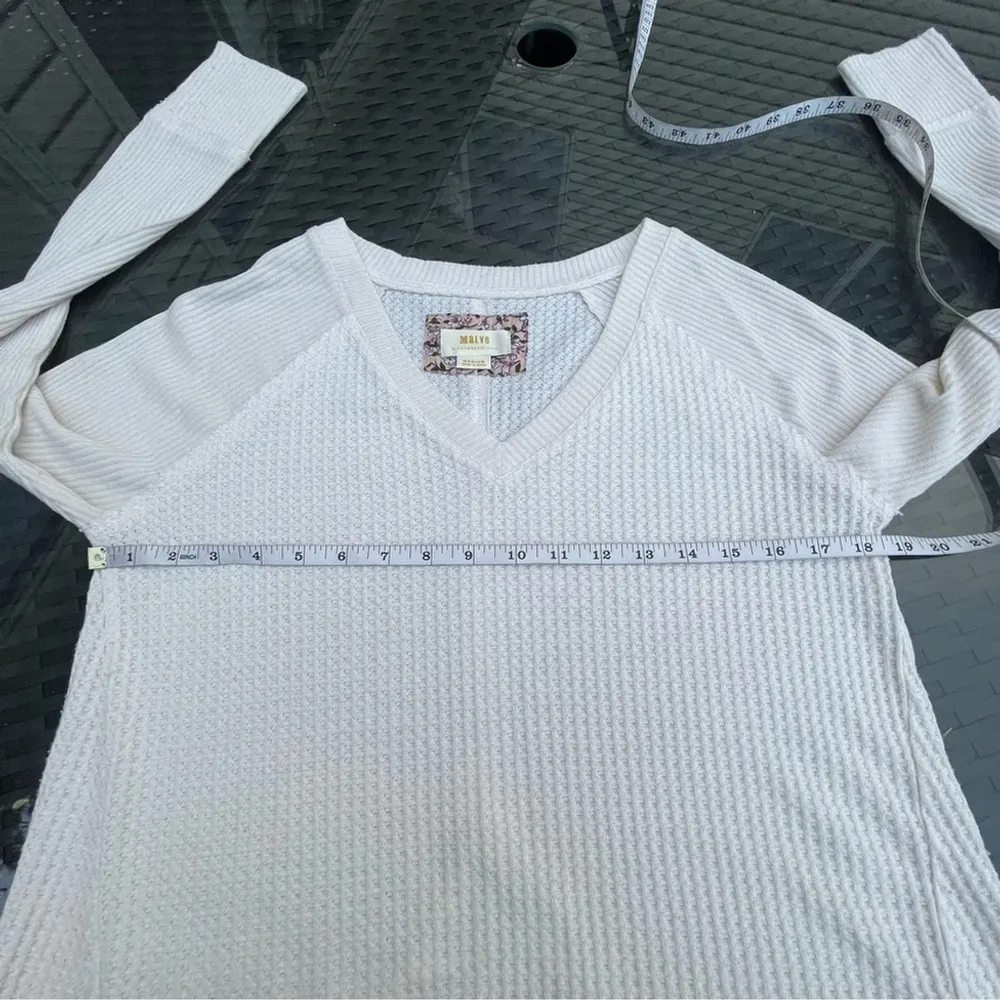 Maeve Anthropologie Size Medium Pearson Waffle Top Ivory V-Neck Long Sleeve - Image 9