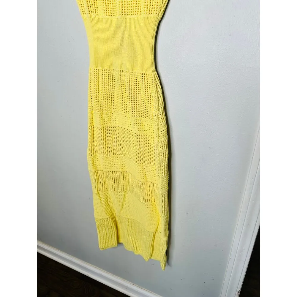 JASON WU COLLECTIVE Yellow Knit Crochet Crewneck Form Fitting Dress Size XS - Image 7