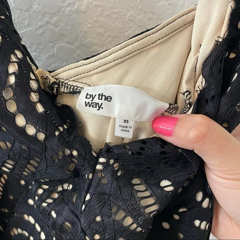 Revolve By the Way. Vicky Lace Eyelet Overlay Scalloped Black Mini Dress Size XS - Image 10