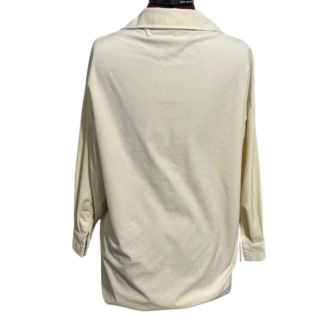 GOLD HINGE Oversized Corduroy Shacket Button Up Front Pocket Cream EUC XS - Image 4