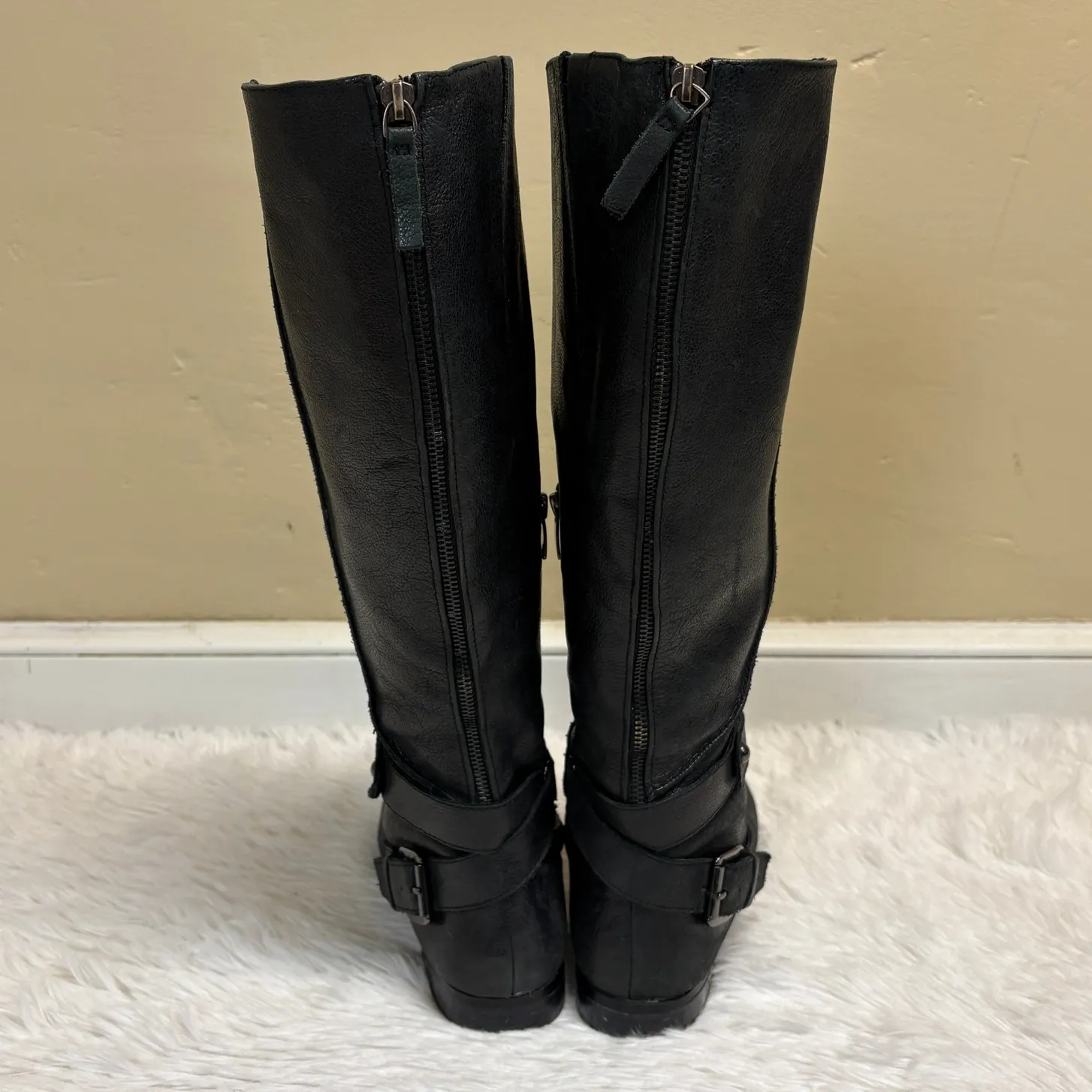 Enzo Angiolini Eavaletta Tall Black Leather Zip Riding Boots Size 9.5 *Flawed - Image 4