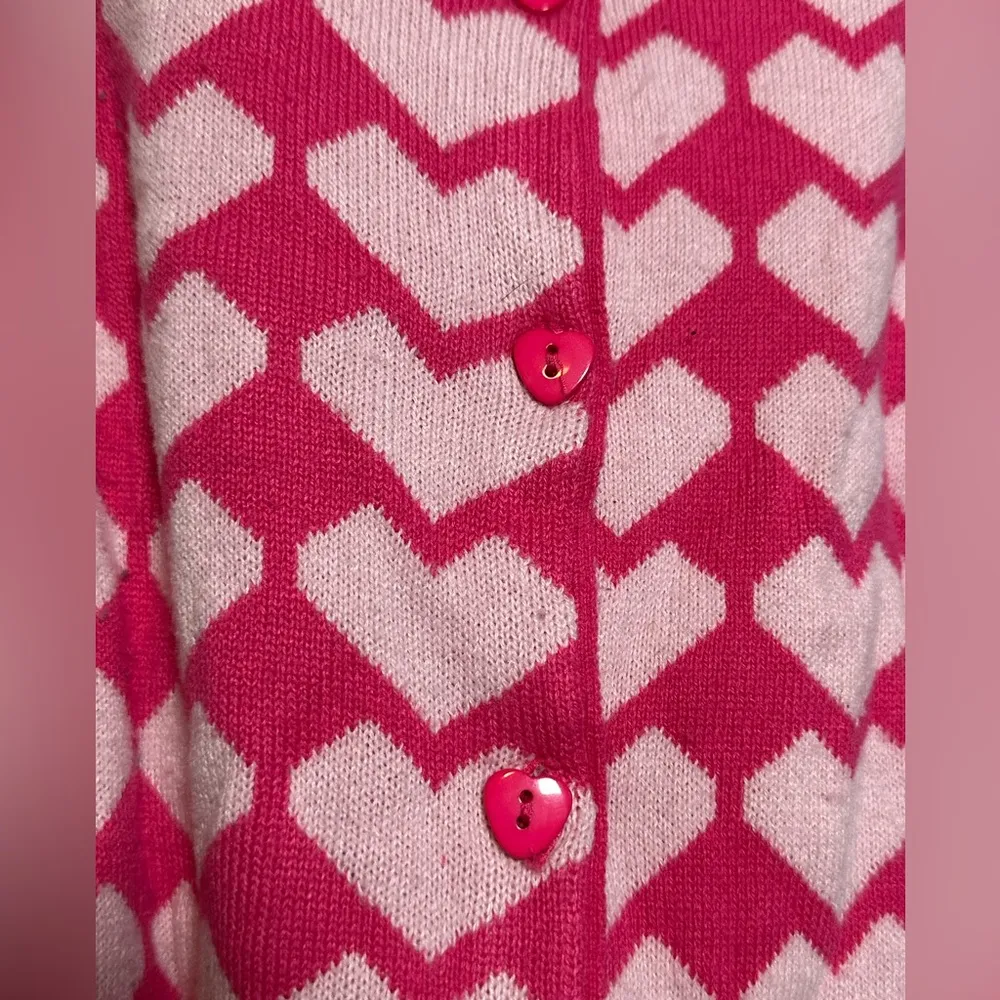 Vintage Simply Be Oversized Pink Heart Women’s Cardigan Sweater w Heart Buttons Size 4X - Image 5