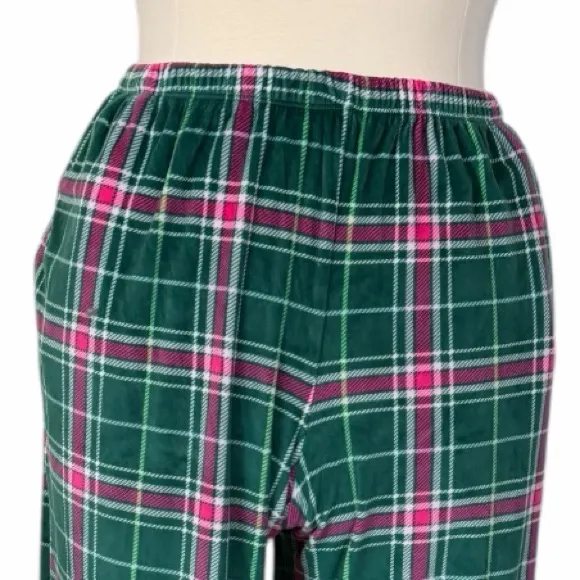 Joyspun Pajama Top Pant Set Button Front Green Pink Plaid Fleece Women’s Size 2X - Image 10