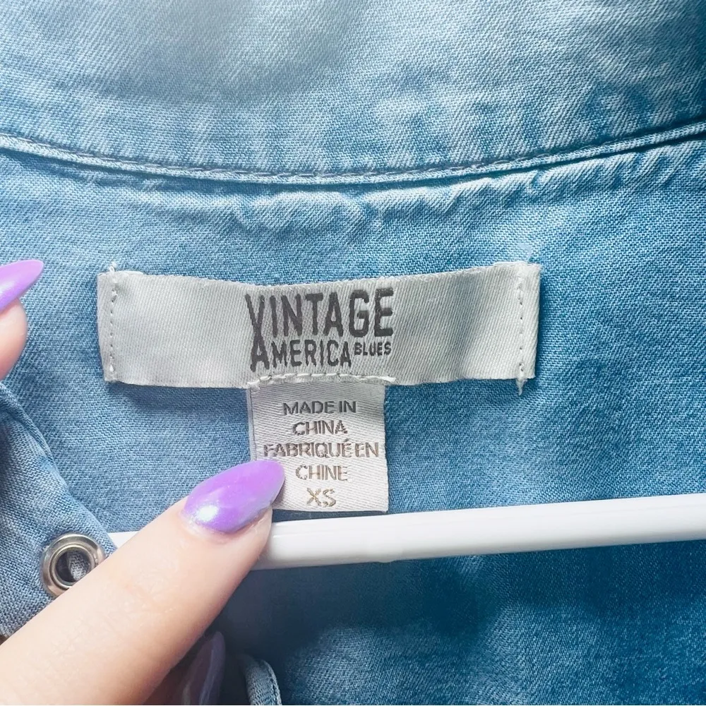 Vintage AMERICA BLUES Womens Light Blue Ombre Cuffed Collared Hi - Image 4