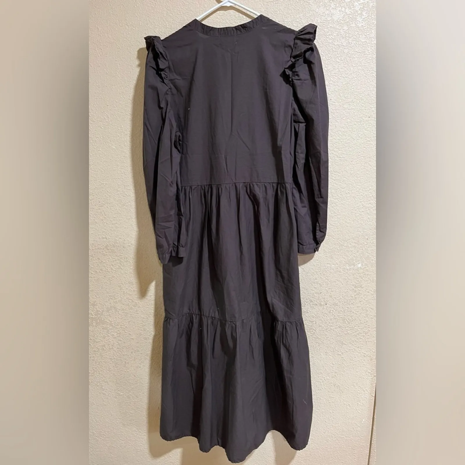 NATION LTD DALIA VICTORIAN DRESS in brown ruffle boho bohemian midi MEDIUM - Image 2