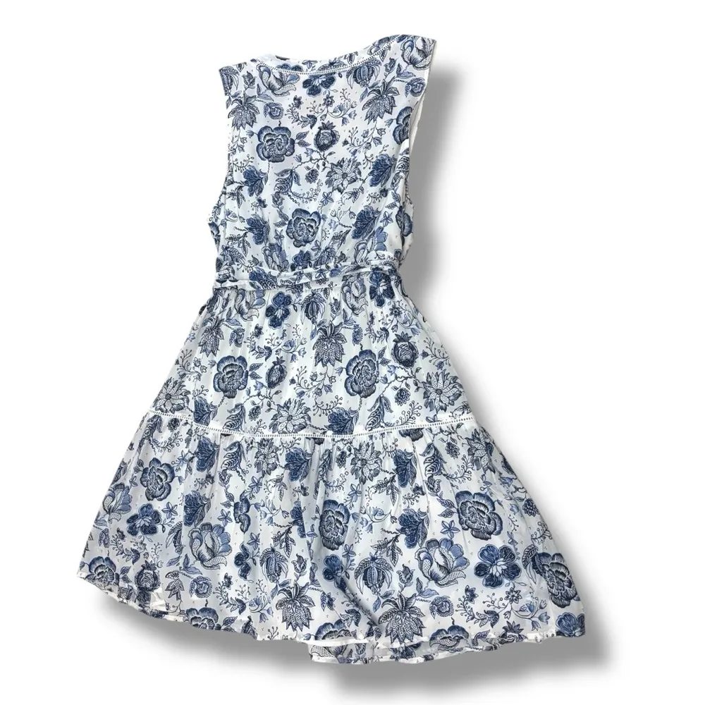 NWOT Lucky Brand Blue White Floral Paisley Faux Wrap Mini Sundress - Size 12 - Image 2