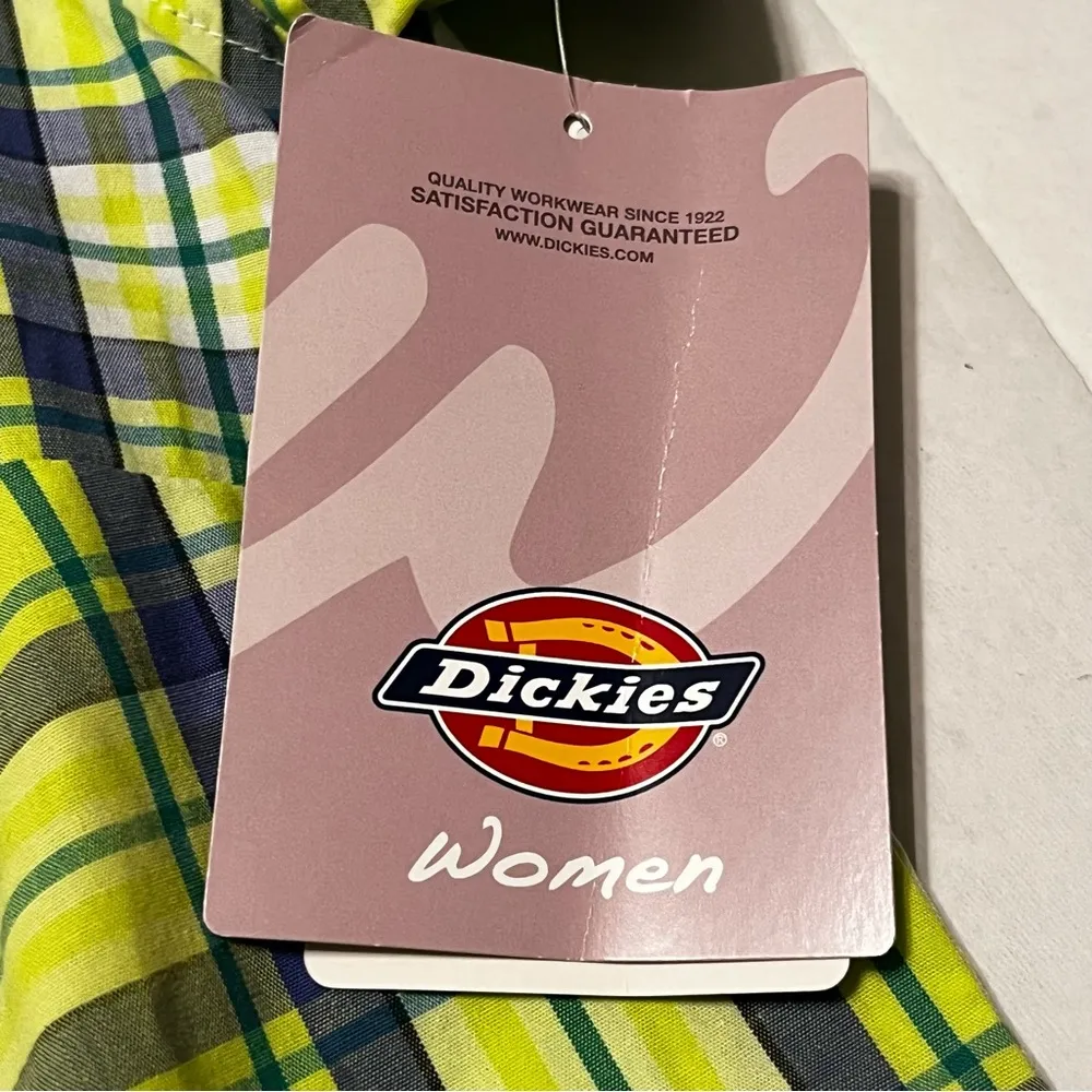 Dickies SZ Small Yellow Blue Plaid Stretch Short Sleeve Shirt Western Pocket NEW - Image 4