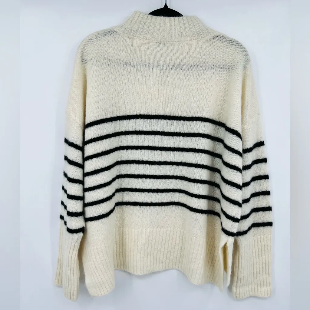 🆕 NWOT Pacas Women’s Mock Neck Sweater Baby Alpaca Wool Striped Long Sleeve XL Black - Image 6