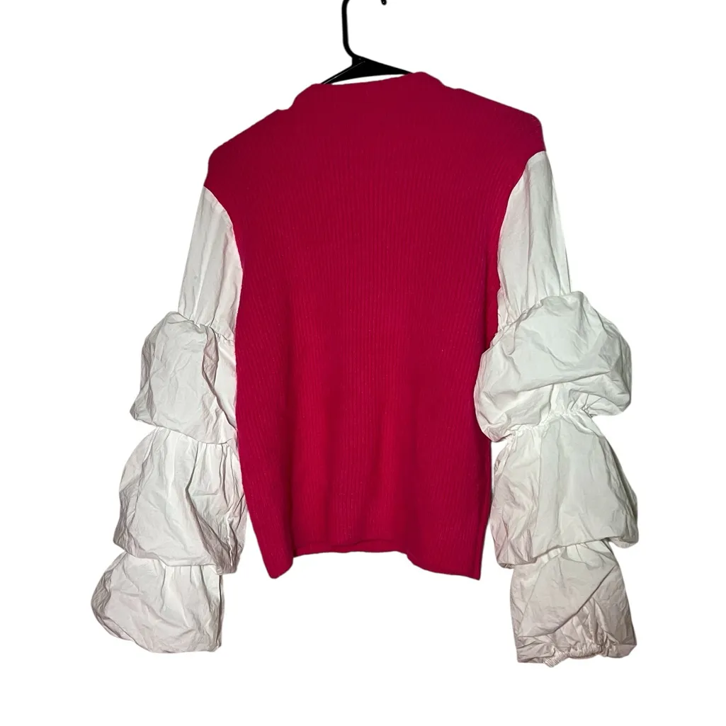 Ontwelfth pink knit Colorblock sweater with white puffy tier sleeves size S - Image 2