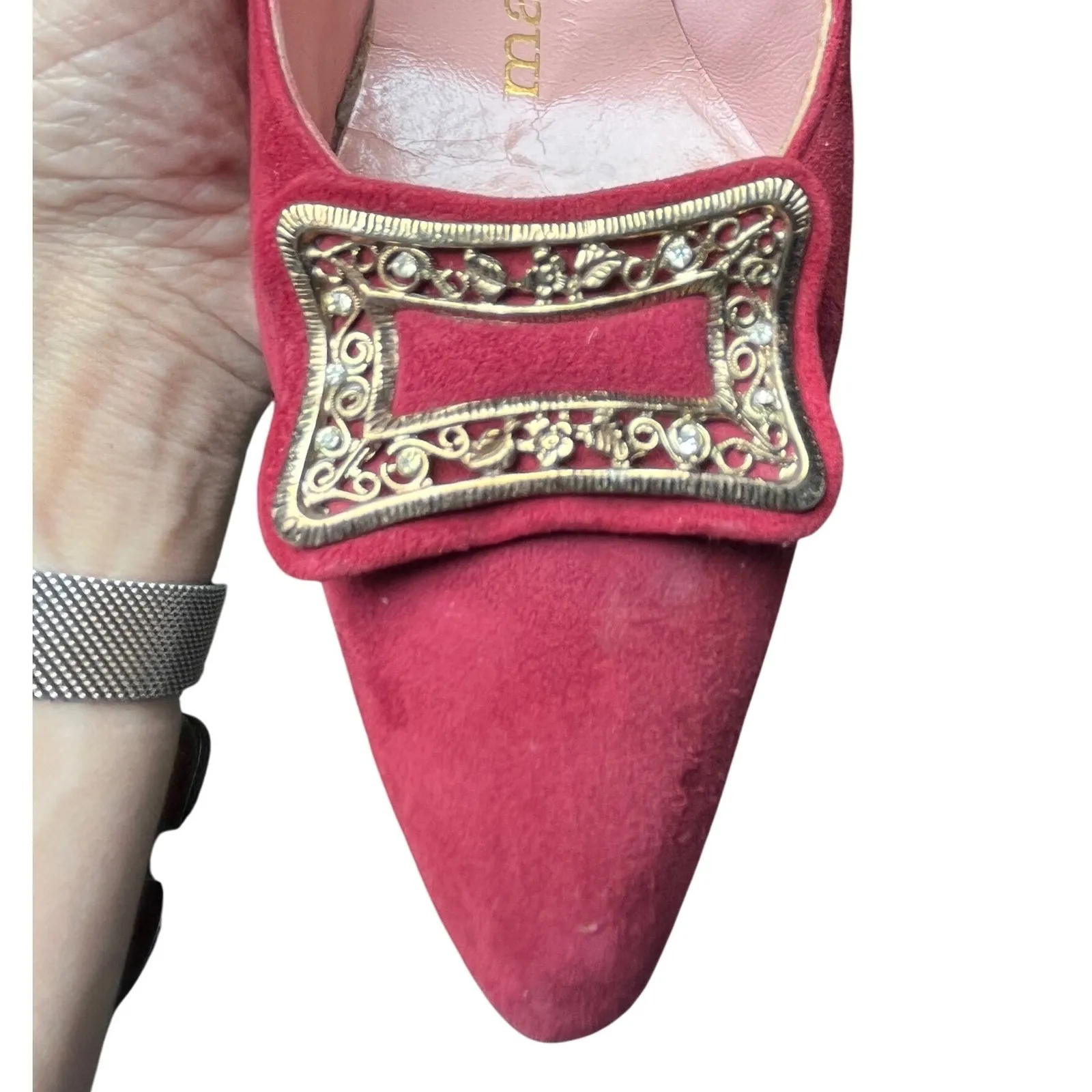 Martina Wine‎ Red Pumps Women's 7S Slim Narrow Classic Leather Heels Vintage Size 7 - Image 15