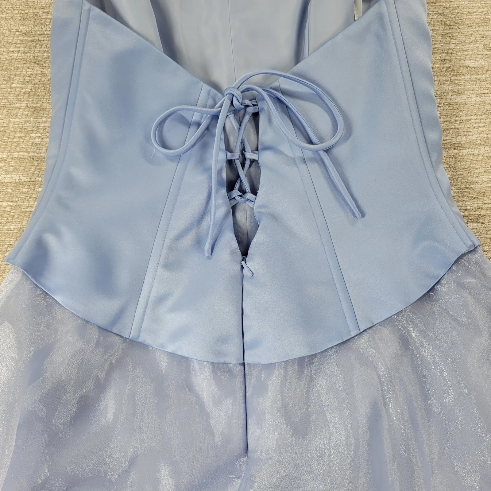 Michelangelo Gown Womens 6 Blue Beaded Whimsical Fairy Corset Halter Prom Dress - Image 7