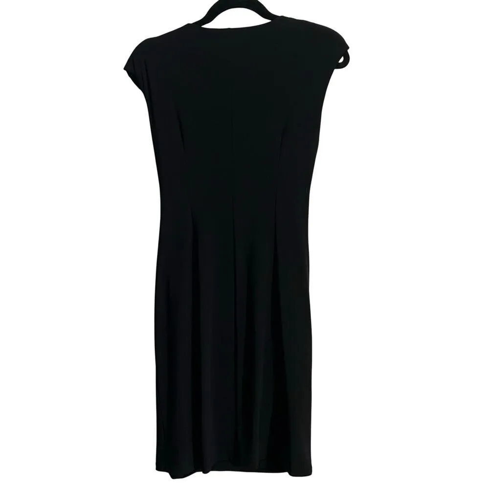 Black Label Evan Picone Black Ruched Midi Dress w/ Shoulder Pads Women's Size 6 - Image 2