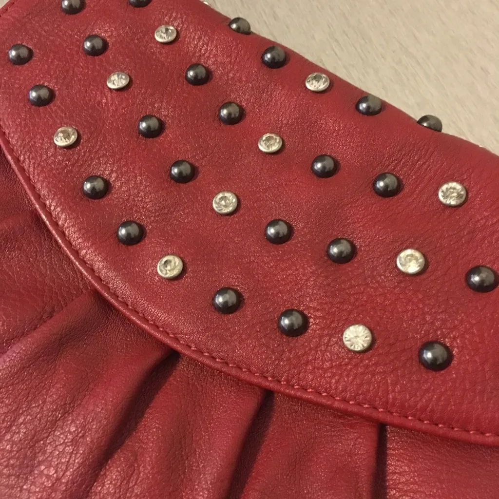 Brick Red Studded Envelope Clutch | Rhinestone Embellished | Large Evening Bag - Image 2