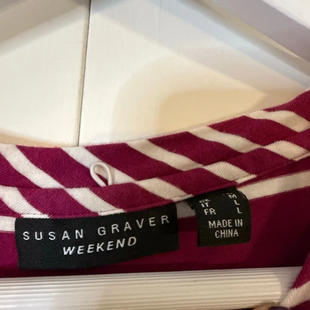 Susan Graver Weekend maroon striped long sleeve top large - Image 3