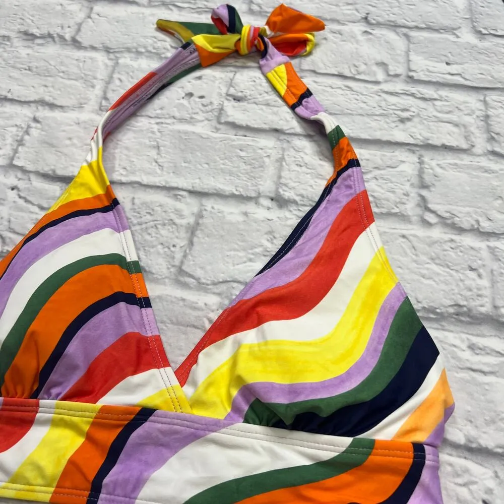 Anne Cole Multicolor Wavy Stripe Marilyn Halter Bikini Swim Top Size S New - Image 2