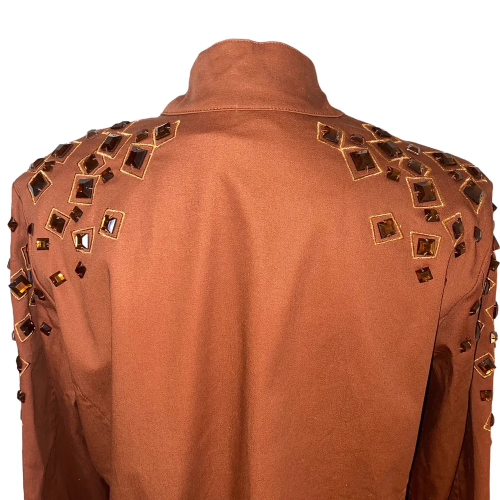 Bob Mackie Wearable Art Jacket Embellished Gems Full Zip, Brown, Size Medium - Image 7