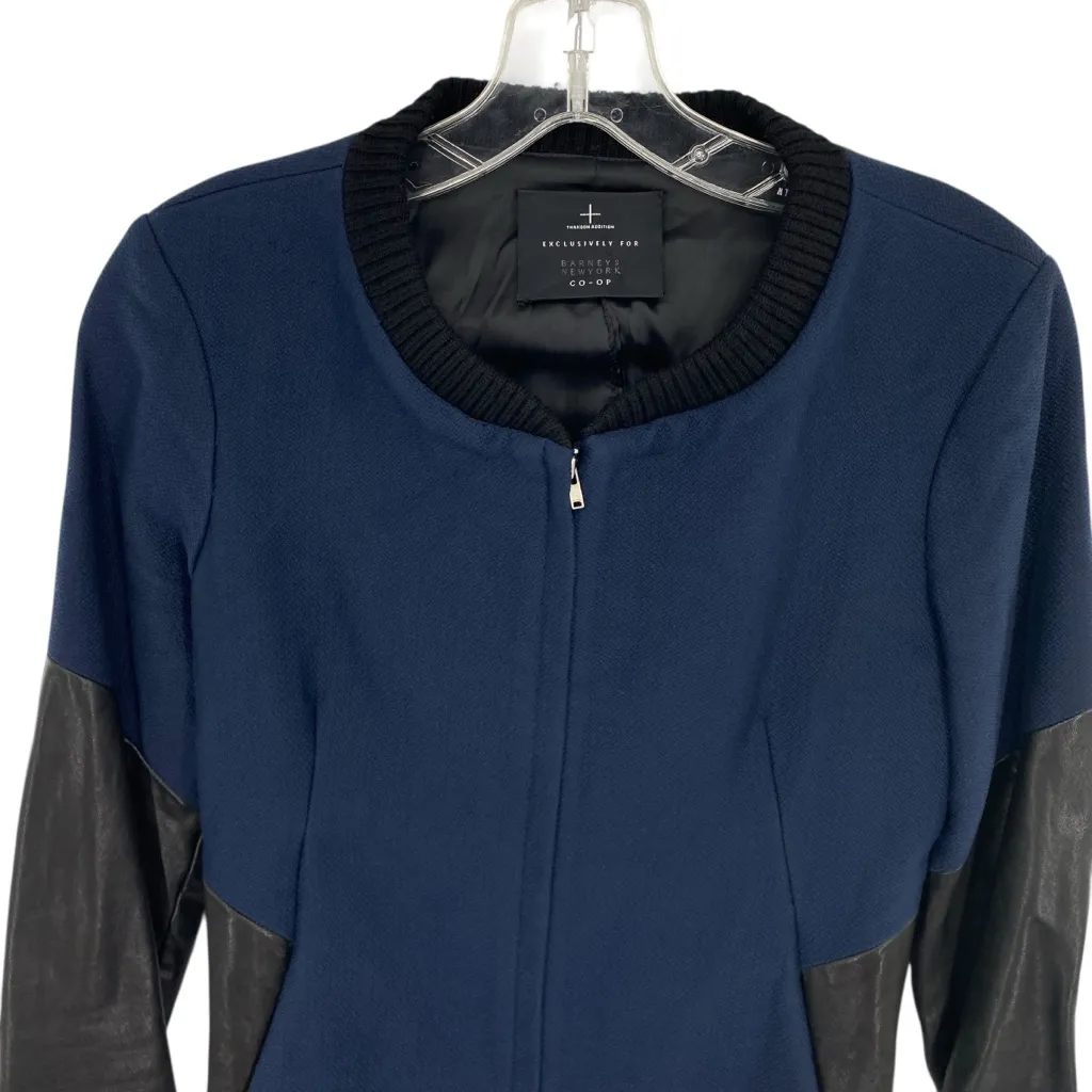 Thakoon Addition x Barneys New York Tweed Cotton Leather Moto Bomber Jacket Blue Size 0 - Image 3