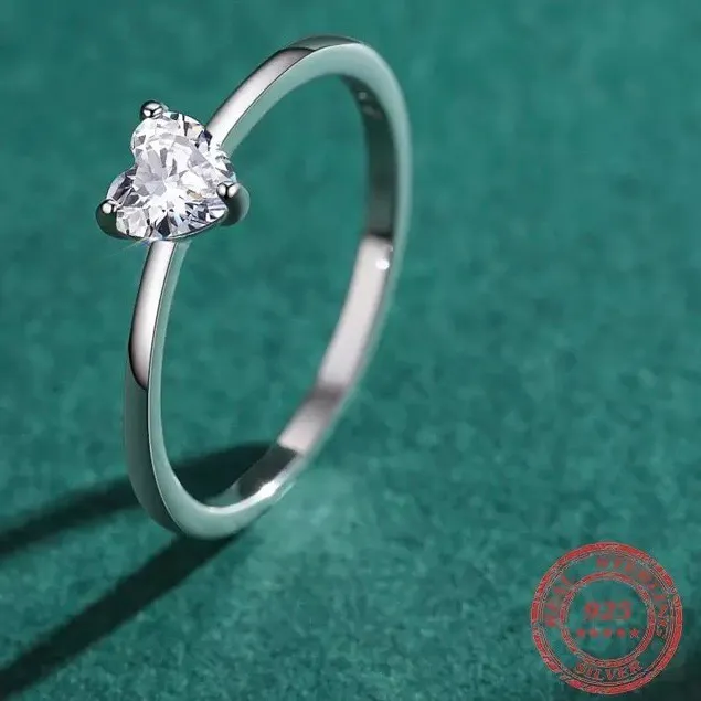 SIZE 7 925  Dainty Heart AAAAA Zirconia Sparkling Ring - Image 3