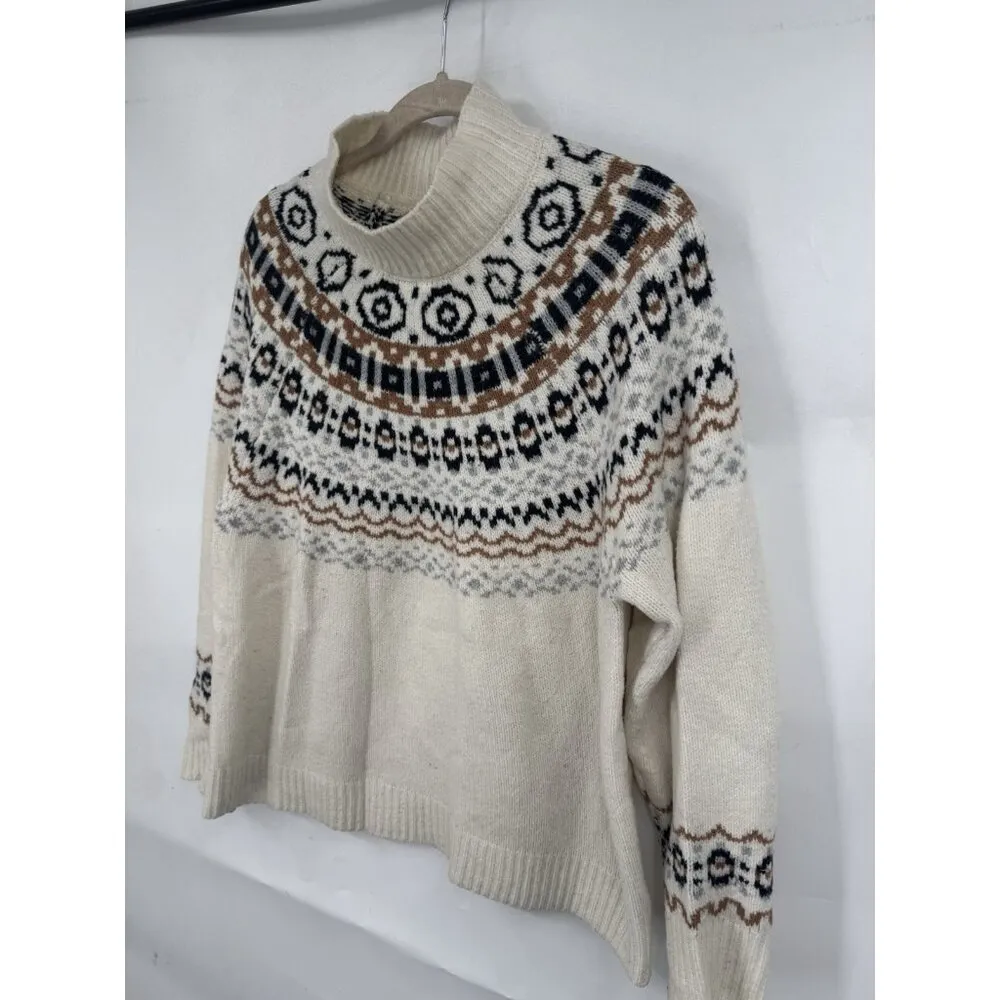 Cupcakes And Cashmere Fair‎ Isle Sweater Women Medium Cream Winter Preppy Snow - Image 6