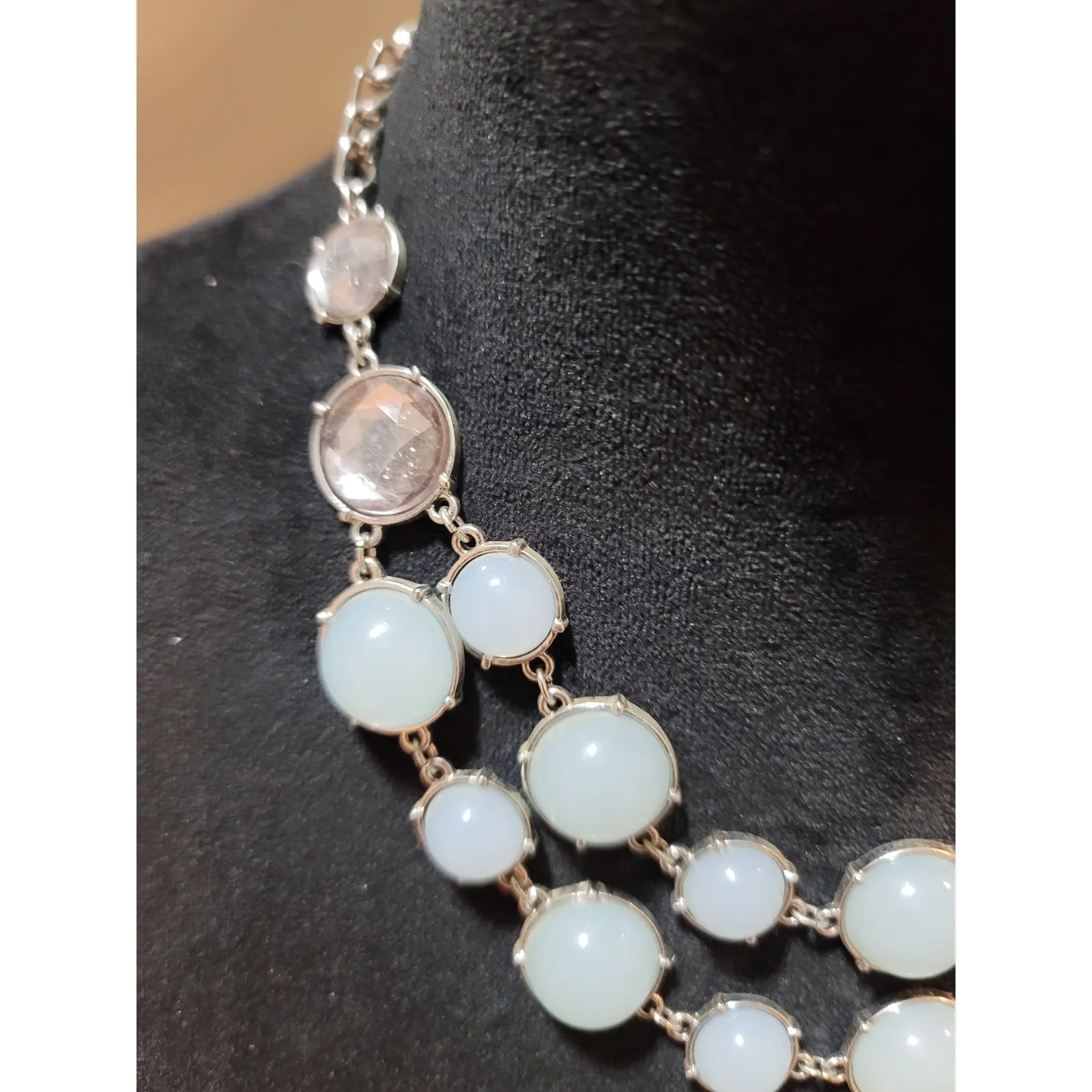 Women's Silver Faux Opalite And Gemstone Necklace With Lobster Claw Lock White - Image 4