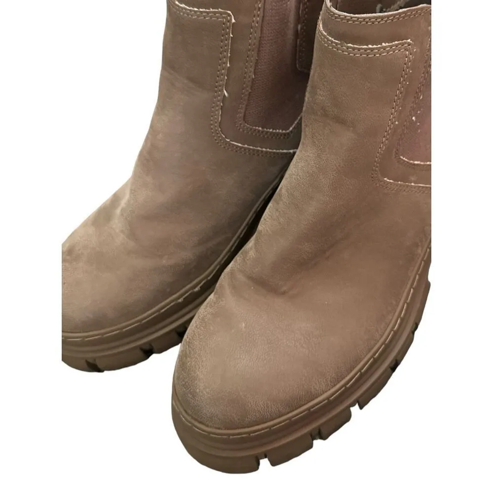 MIA sz 8 Women Chunky Brown Leather Stretchy Pull On Chelsea Lug Boots Fall Chic - Image 9