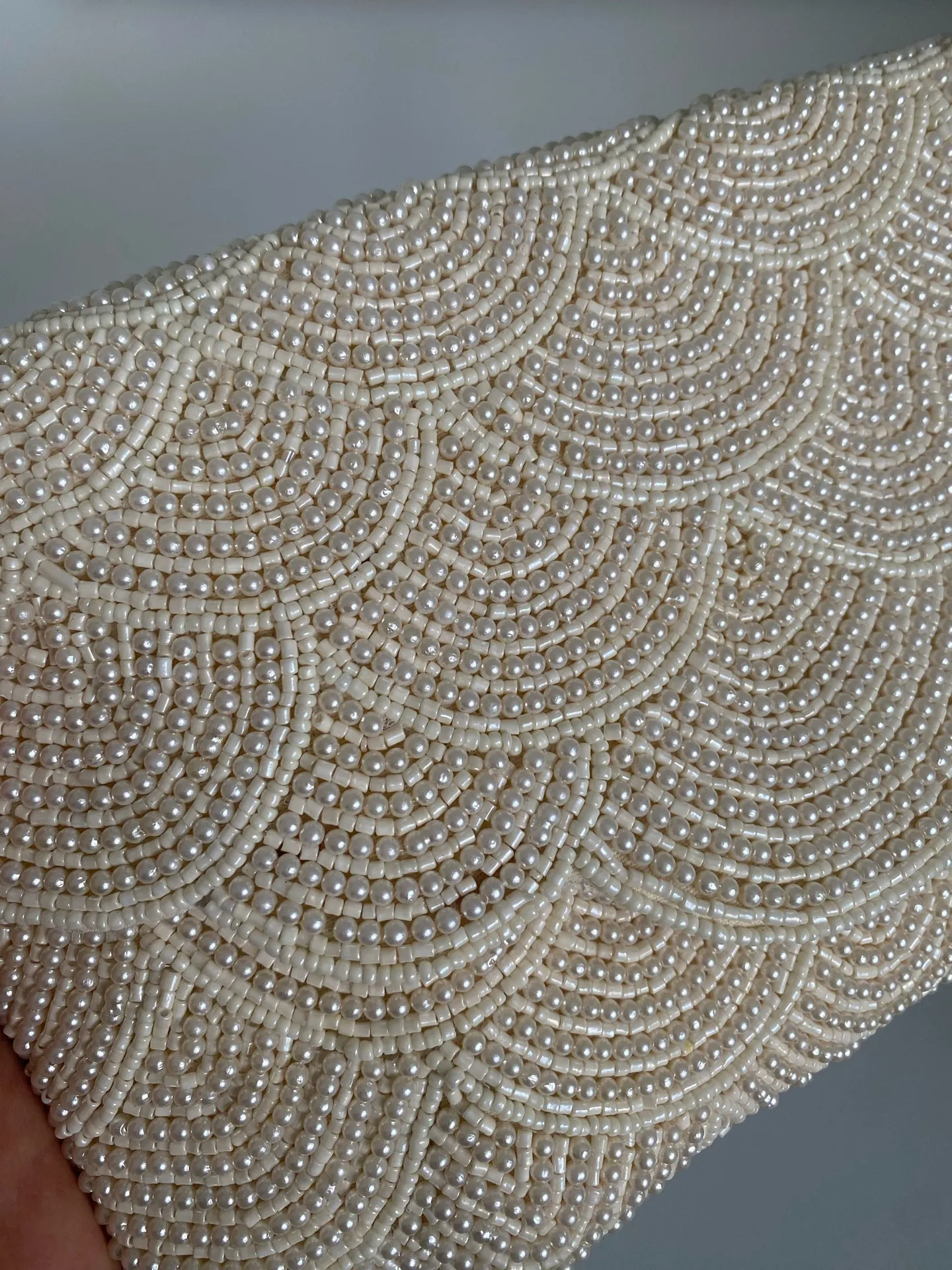 NWT Antik Kraft Hand Made Scallop Cut Beaded Clutch Crossbody Cream  Bag  - Image 6