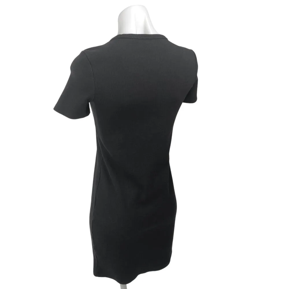 Aritzia Wilfred Free Black Short Sleeve Ribbed Knit Sweater Mini Bodycon Dress S - Image 2