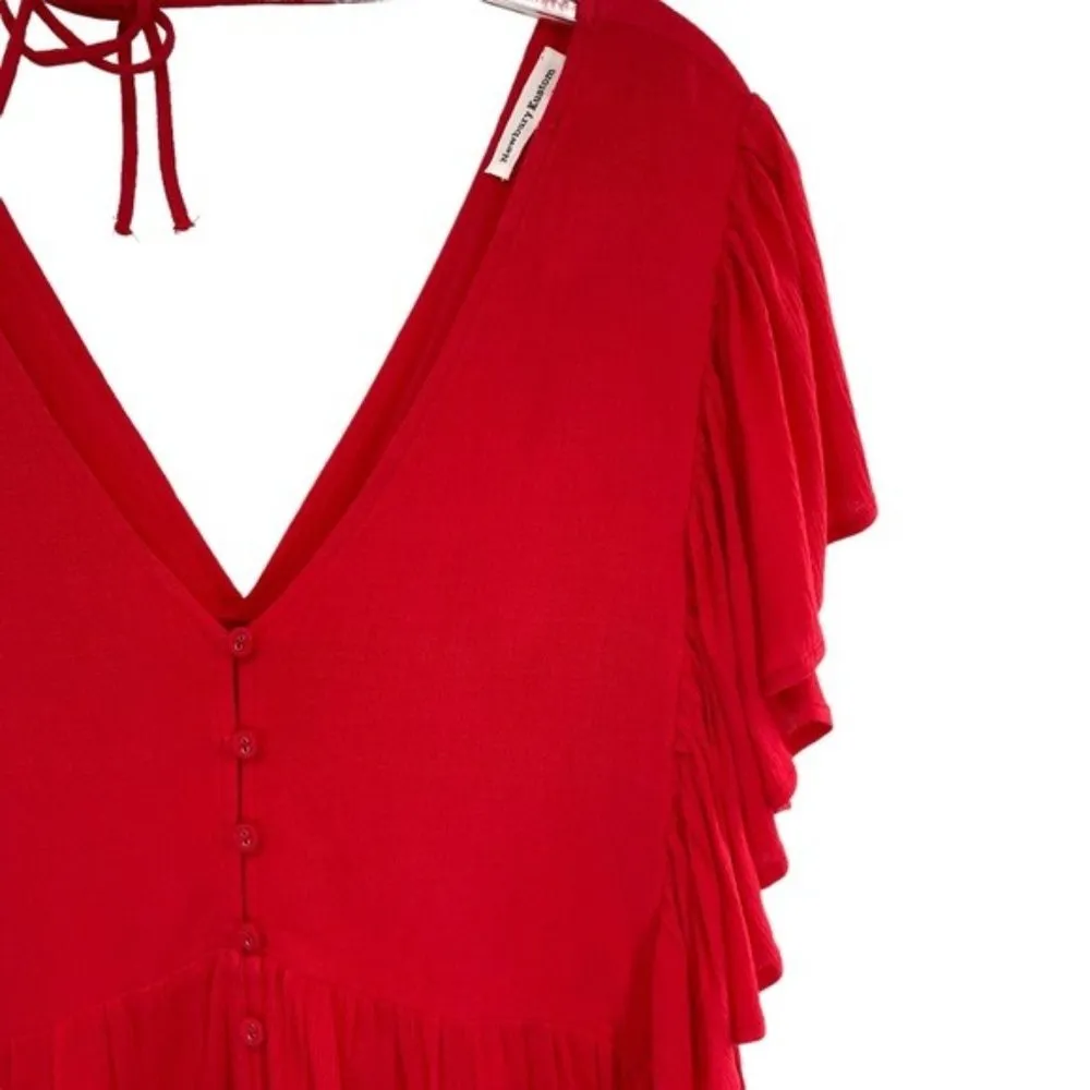 Newbury Kustom Red Ruffle Peplum Cropped Top - Image 3