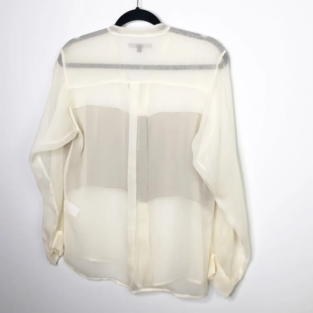 NAVEN sheer button down color block silk blouse - Image 2