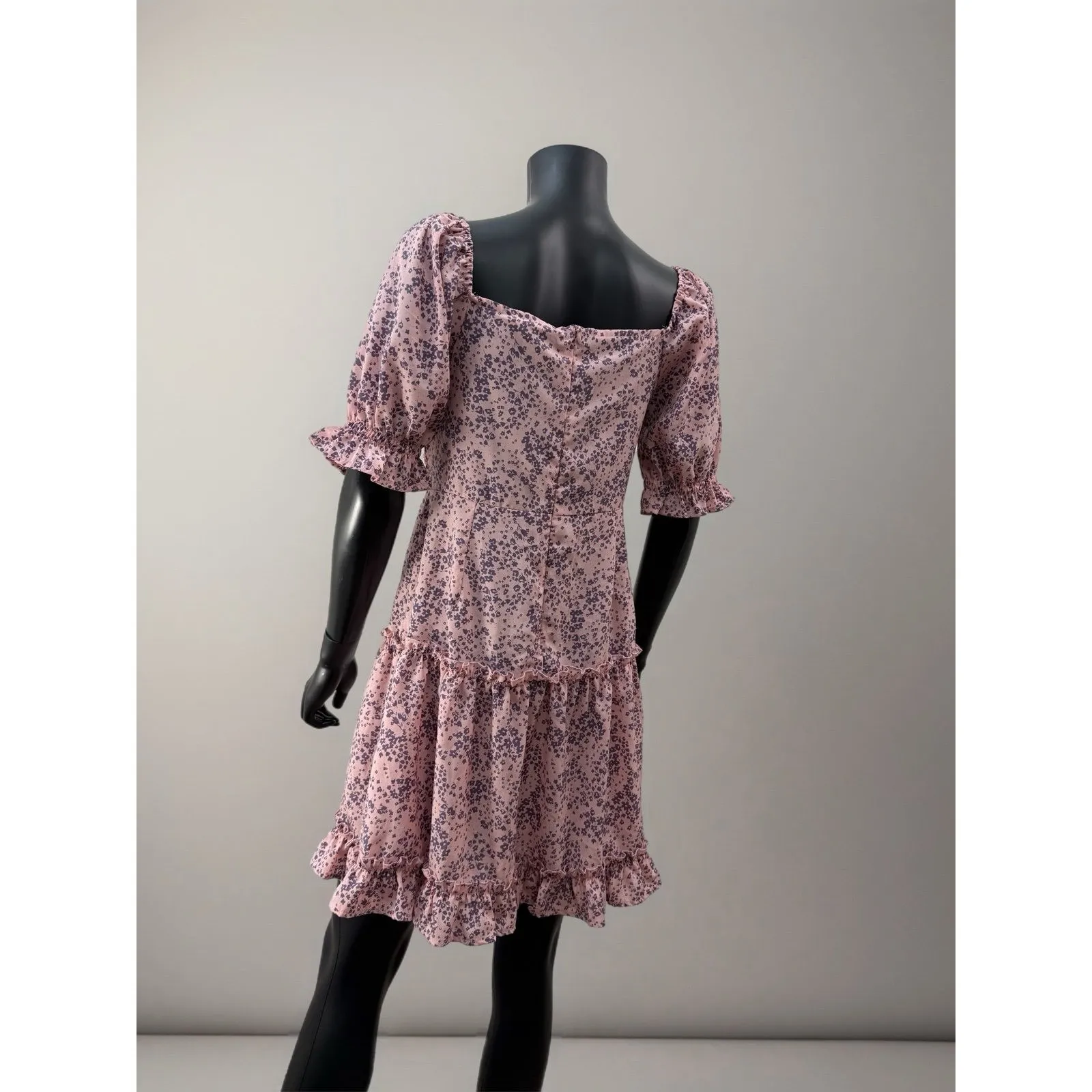 Goodnight Macaroon Pink Floral Smocked Mini Dress Puff Sleeve Size Small - Image 4