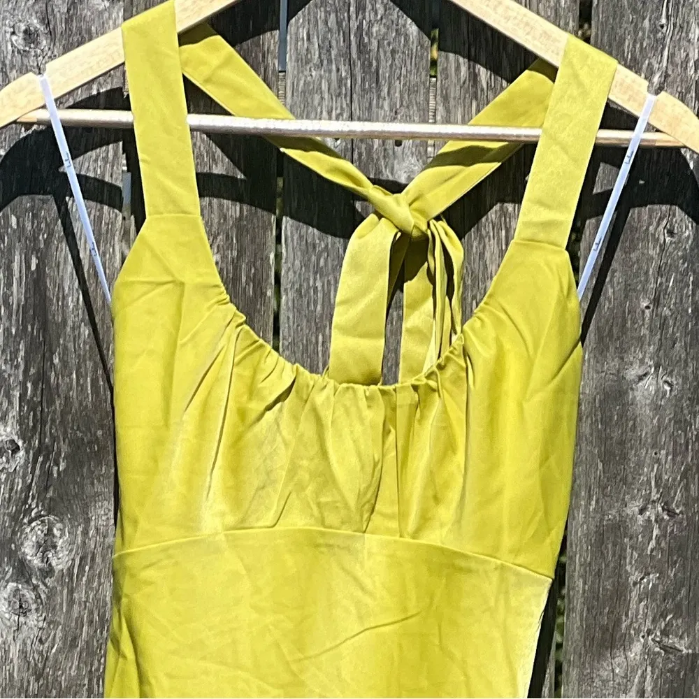 Lulus Certainly Glorious Chartreuse Satin Backless Midi Slip Dress NWT - Image 5
