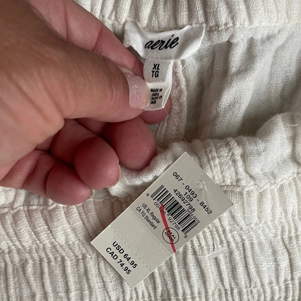 Aerie Cream Textured wide leg cotton Pants - Image 2