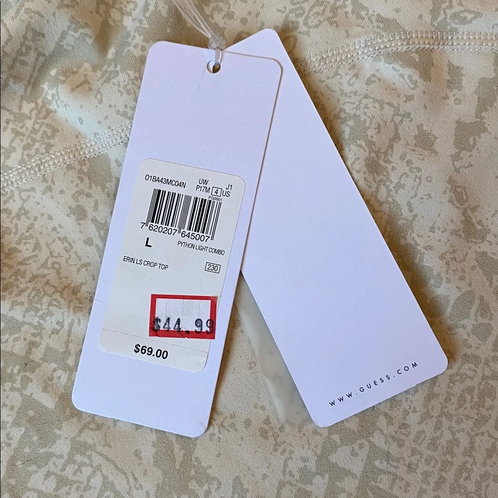 Guess Erin Mock Neck Python Snakeskin Long Sleeve Crop Top SIZE L - Image 4