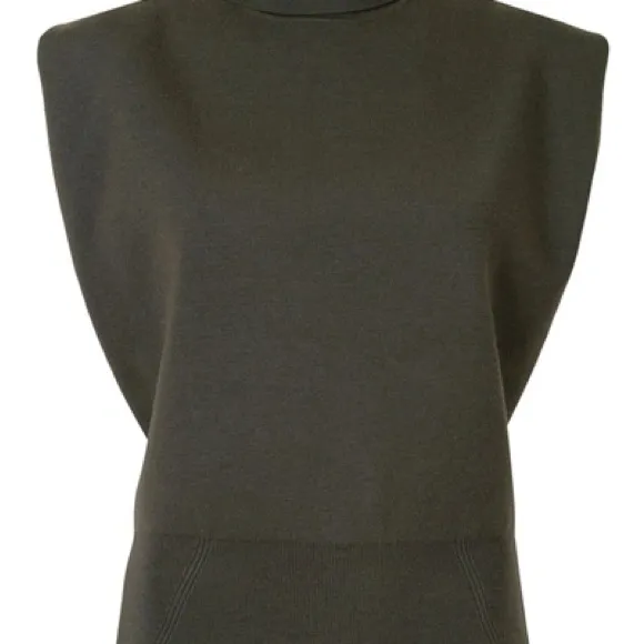 3.1 Philip Lim Khaki Military Rib Mock Neck Pullover Sweater Sleeveless Sz M - Image 7
